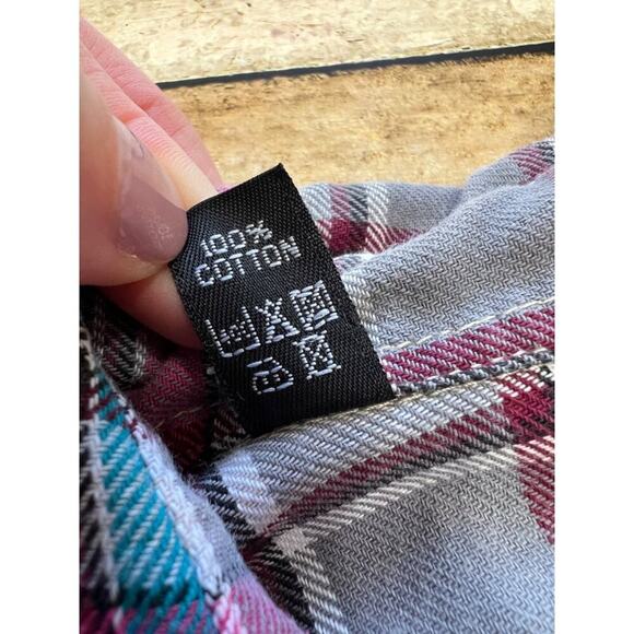 Superbad Shirt Pink Gray Aqua Flannel Button Up Shirt M - Picture 11 of 11